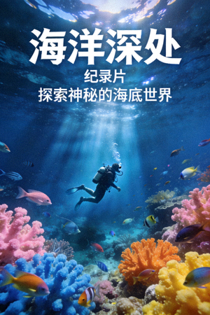 纪录片《海洋深处》海报 - 潜水员与珊瑚礁和热带鱼群共游