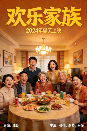 喜剧电影《欢乐家族》海报 - 一家人围坐在餐桌前大笑的场景